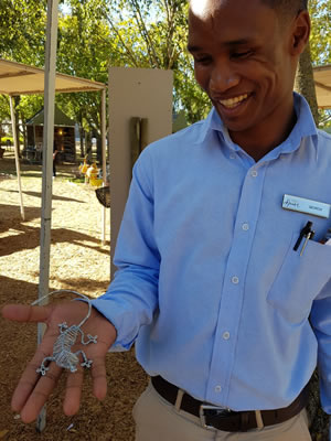 Spier hotel staff member creating a wire gekko