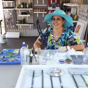 Janette Anderson- Glassroom – and her painted and colourful slumped glass